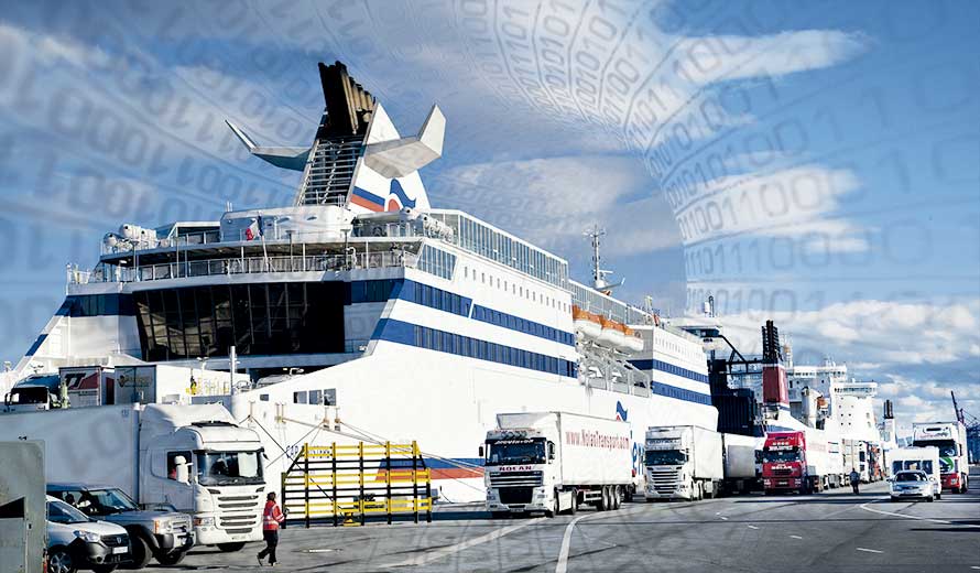 Trucks boarding using a Ro-Ro ramp