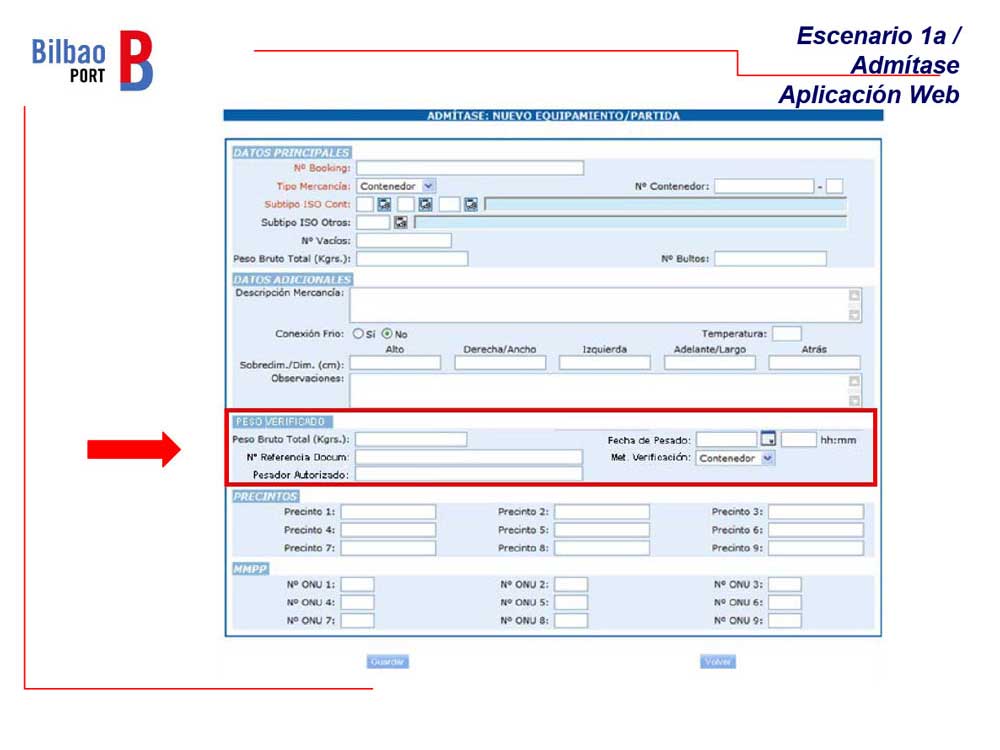 Procedimiento comunicación peso verificado